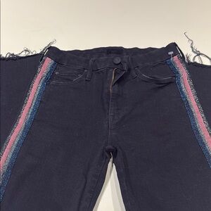 MOTHER Black Ankle Cropped Jeans with Pink Accents